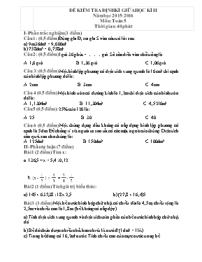 Đề kiểm tra định kì giữa học kì II môn Toán khối 5 - Năm học 2016-2017